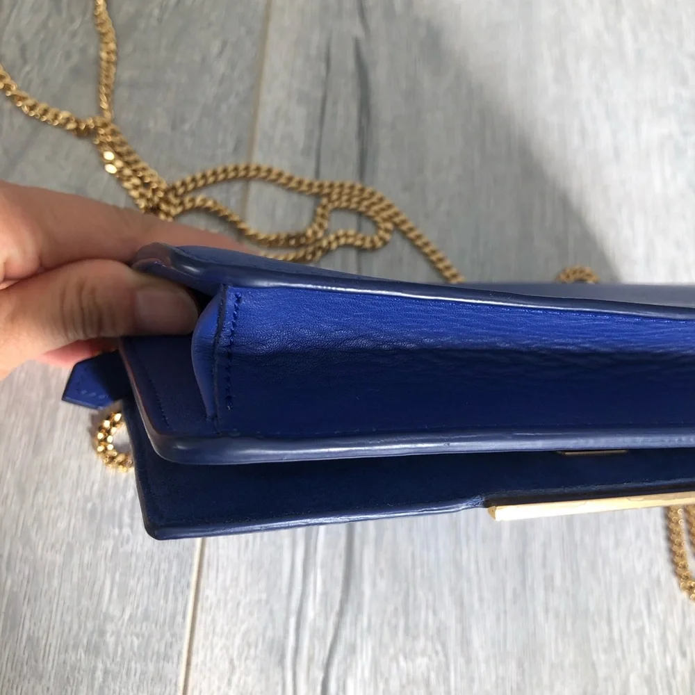 Authentic Fendi Royal Blue Leather Wallet with Gold Chain - Picture 8 of 14